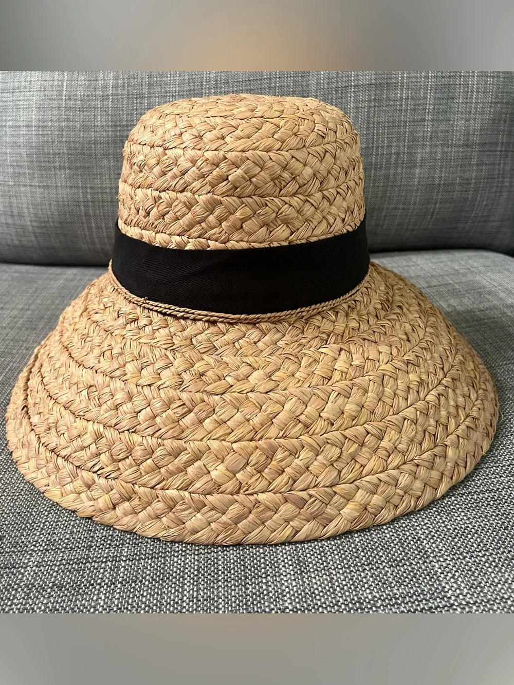 Helen Kaminski Classic 5 Raffia Hat with Black Ribbon